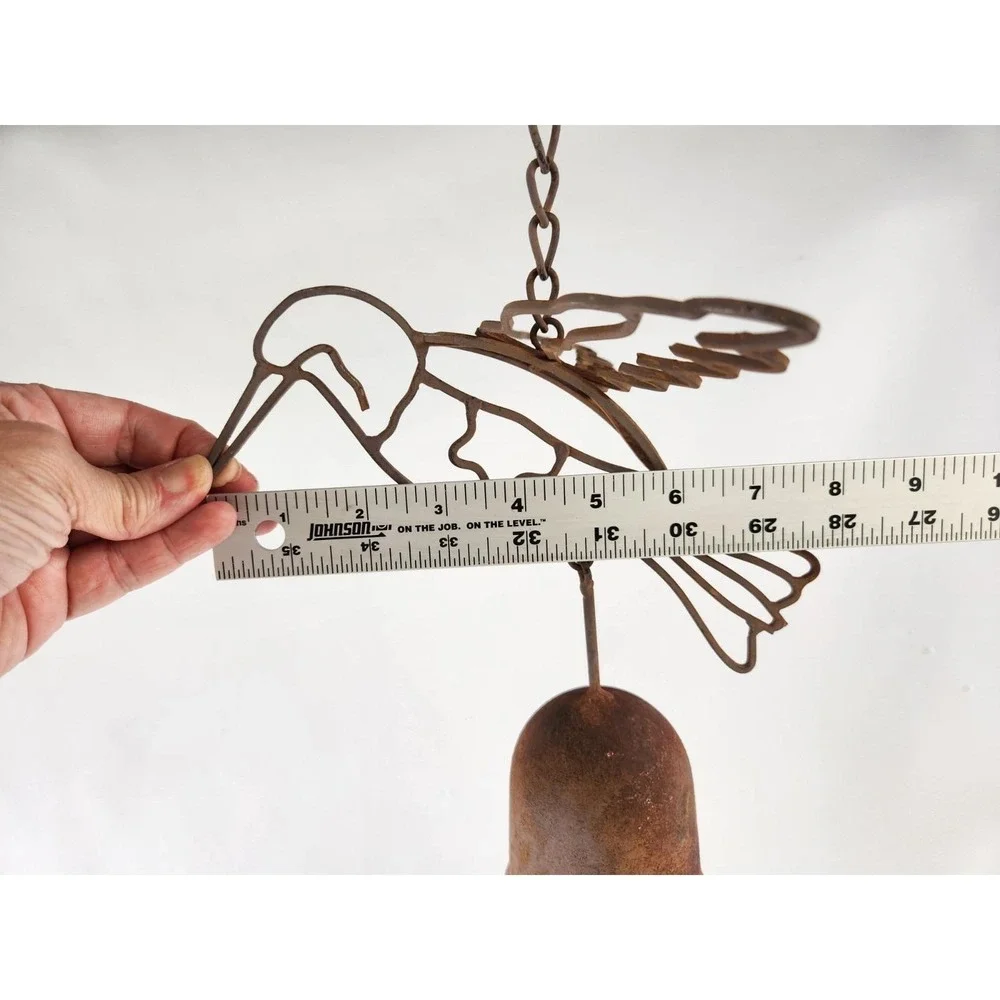 Vintage Cast Iron Hummingbird Wind Chime Primitive Rustic Metal Bell Bird